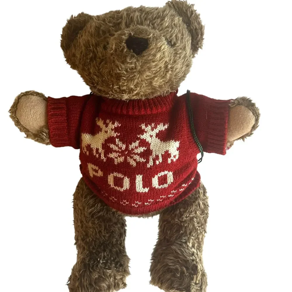 POLO Vintage 1998 Holiday Plush Teddy Bear Reindeer Sweater and Backpack VTG